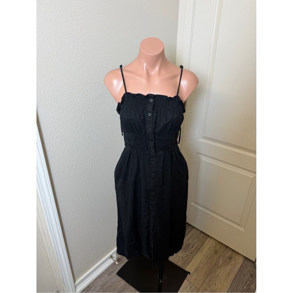 Universal Thread Black Smocked Button-Front Spaghetti Strap MIDI Dress Sz XS
